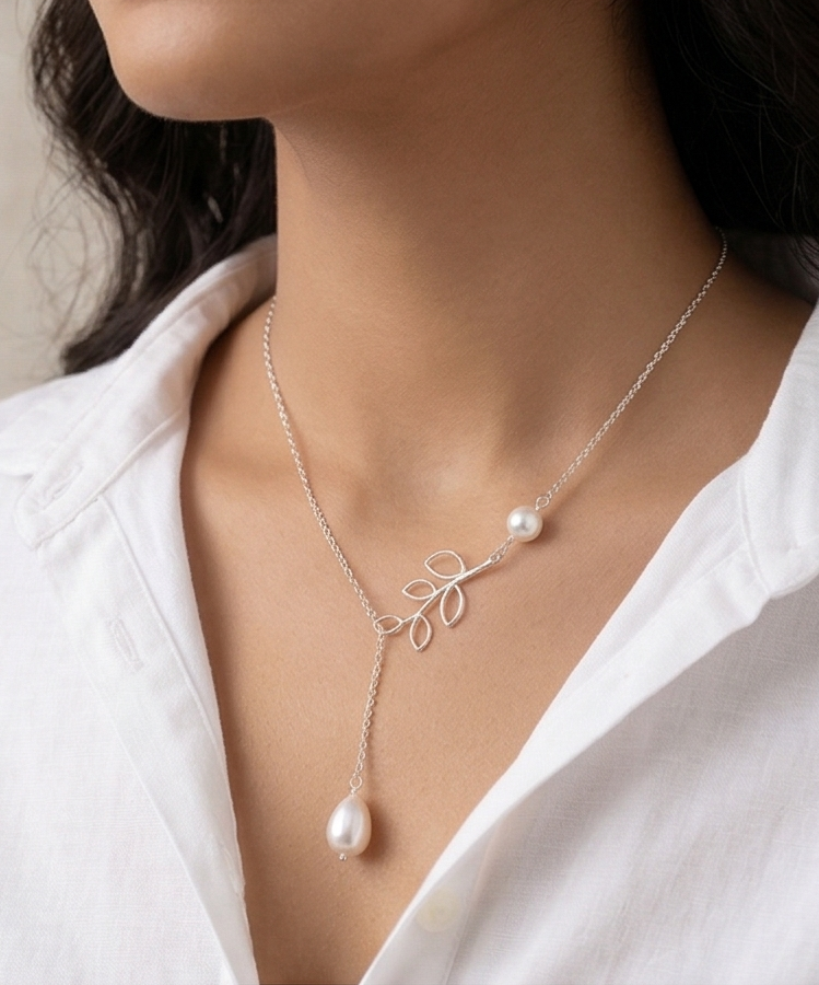 Silver Minimal Pearl Drop Necklace