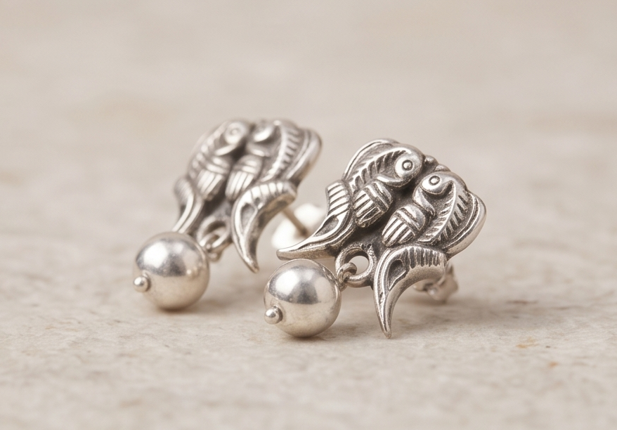 Antique Silver Fish Charm Earrings