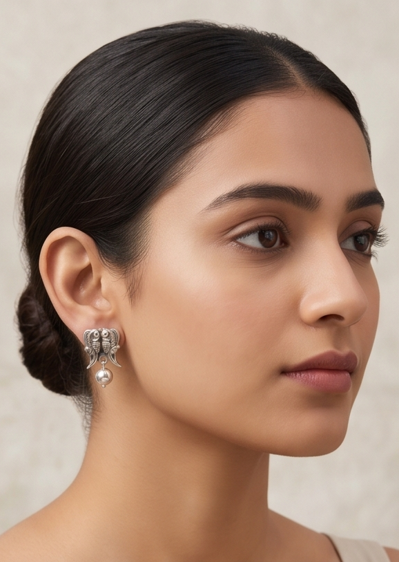 Antique Silver Fish Charm Earrings