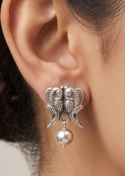 Antique Silver Fish Charm Earrings