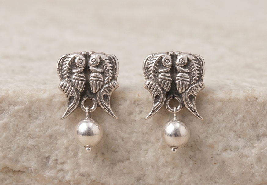 Antique Silver Fish Charm Earrings