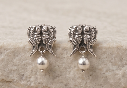 Antique Silver Fish Charm Earrings