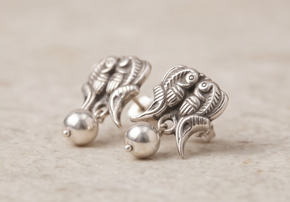 Antique Silver Fish Charm Earrings