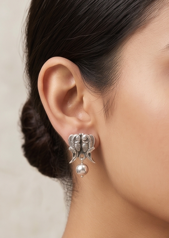 Antique Silver Fish Charm Earrings